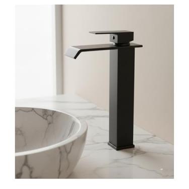 Imagem de Torneira Banheiro Monocomando Lavabo Pia Cuba Bancada Metal Aço Inoxidável Alta Preto Fosco