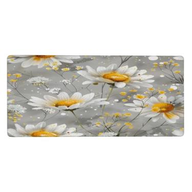 Imagem de Tapete de mouse floral retrô margarida grande à prova d'água tapete protetor de mesa estendido para computador base de borracha antiderrapante para escritório, computador, teclado, laptop e mesa de