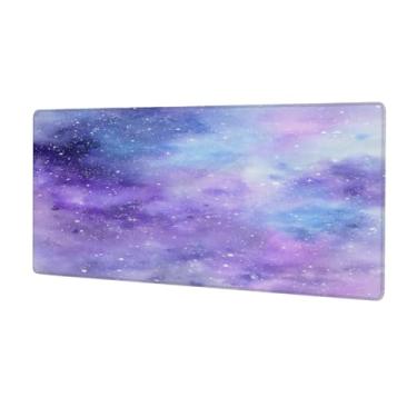 Imagem de Tapete de mouse com céu estrelado roxo galáxia grande, impermeável, protetor de mesa estendido para computador, base de borracha antiderrapante para escritório, computador, teclado, laptop e mesa