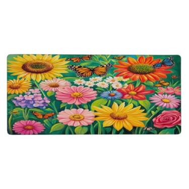 Imagem de Tapete de rato grande com flores de primavera para jardim, impermeável, tapete protetor de mesa estendido para computador, base de borracha antiderrapante para escritório, computador, teclado, laptop