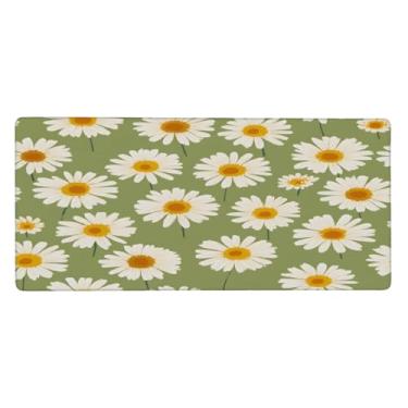 Imagem de Tapete de mouse grande com margarida verde à prova d'água para computador estendido tapete protetor de mesa antiderrapante base de borracha para escritório, computador, teclado, laptop e mesa de casa