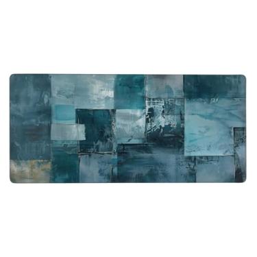 Imagem de Placa de madeira grande retrô azul mouse pad à prova d'água tapete protetor de mesa estendido para computador tapete de borracha antiderrapante para escritório, computador, teclado, laptop e mesa de