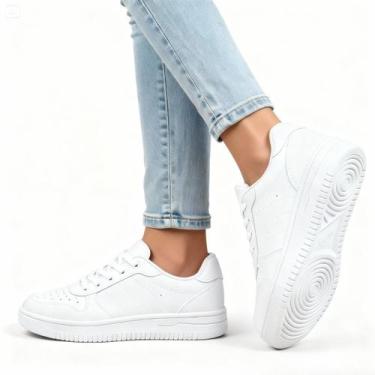 Imagem de Tênis Feminino Sneakers Branco Sola Tratorado Fashion Chunky Liso - Sa