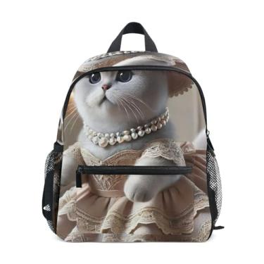 Imagem de GAIGEO Cat Princess Kitten Cute Small Kids Backpack with Whistle, 2 Bottle Pockets, Lightweight, Kindergarten Backpack 10x4x12 In, for Ages 3-8