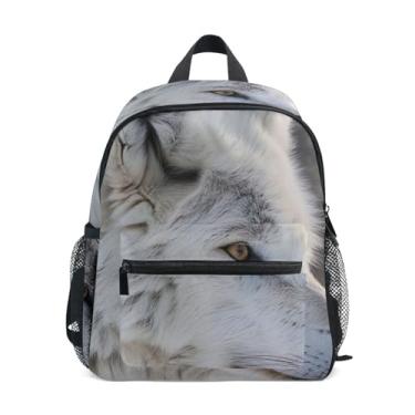 Imagem de GAIGEO White Wolf Print Kids Mini Backpack, 10x4x12 In, Toddler Boys Backpack Includes Water Bottle Pockets, Whistle Clip for Safety