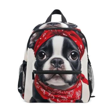 Imagem de GAIGEO Cute Bulldog Dog Kids School Backpack with Whistle, 2 Bottle Pockets, Lightweight, Baby Backpack for Daycare 10x4x12 In, for Ages 3-8