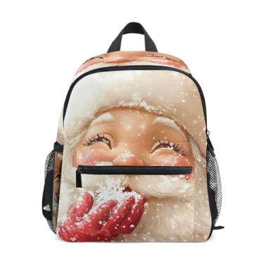 Imagem de GAIGEO Christmas Santa Claus Snowflake Mini Toddler Backpack with Whistle, 2 Bottle Pockets, Lightweight, Girls Travel Backpack 10x4x12 In, for Ages 3-8