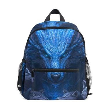 Imagem de GAIGEO Blue Dragon Wolves Little Kids Backpack, 10x4x12 In, Little Boys Backpack Includes Water Bottle Pockets, Whistle Clip for Safety