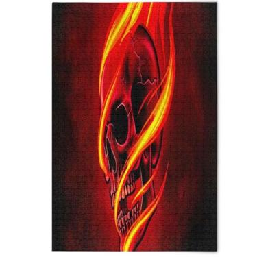 Imagem de Quebra-cabeça de caveira chama vermelha legal 500 peças paisagem adulto arte animal primeira família quebra-cabeças presentes de elefantes brancos, 500 peças, 52 cm x 37,8 cm