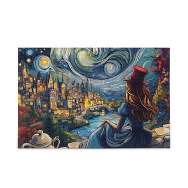 Imagem de 500 peças de quebra-cabeça de madeira e papel do país das maravilhas azul, jogos de quebra-cabeça para adultos