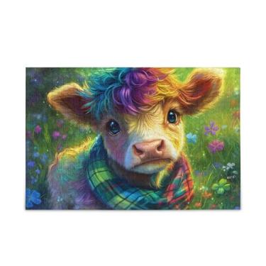 Imagem de 1000 Piece Cute Highland Calf Flower Puzzles Wood and Paper Material, Adult Puzzles