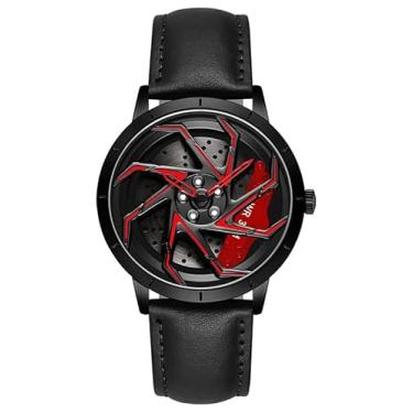 Imagem de FANMIS Relógio de corrida masculino moderno criativo 3D giratório com roda de carro, design giratório, aço inoxidável, mostrador grande, esqueleto, à prova d'água, adequado para homens e entusiastas