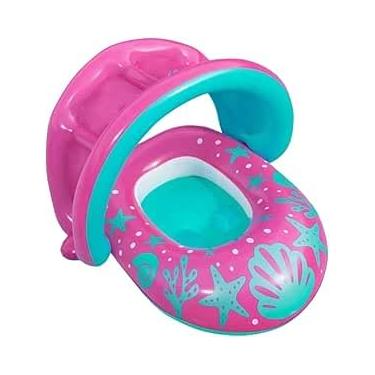 Imagem de Bote Infantil para Piscina com Cobertura, Rosa e Verde, Formato Oval com Estampa Marinha