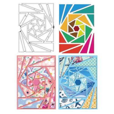 Imagem de 1 estêncil de matriz de corte de aço carbono, matriz de corte de padrão triangular de cor de aço inoxidável para álbum de fotos faça você mesmo, cartão de papel decorativo em relevo, 14 x 10 x 0,1 cm