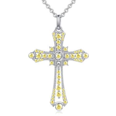 Imagem de E Colar de cruz de ouro 18 K para mulheres, joias com pingente de cruz de pedra do mês de nascimento de prata esterlina 925, presentes de aniversário de aniversário de Natal para mulheres, esposa