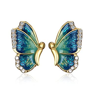 Imagem de Brincos grandes com asas de borboleta – Retrô delicado colorido strass grande fantasia brincos modernos moda rosa Mariposa joias presentes de aniversário para mulheres Dia das Mães, Zinco, Cristal
