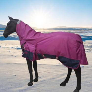 Imagem de UGPLM Manta de inverno para cavalos, à água, com alças ajustáveis, acolchoada em 600D com proteção para o pescoço. Ideal para pôneis e outros, Rose Red L
