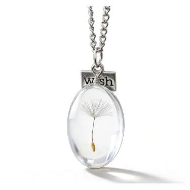 Imagem de Colar feminino com pingente de dente-de-leão banhado a prata oval ajustável, moderno, delicado, simples, minimalista, joia presente