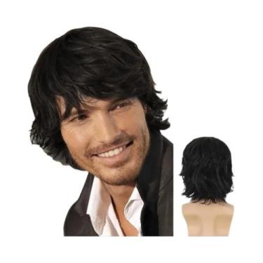 Imagem de Peruca Sintética Curta Preta Masculina Natural E Volumosa Resistente A