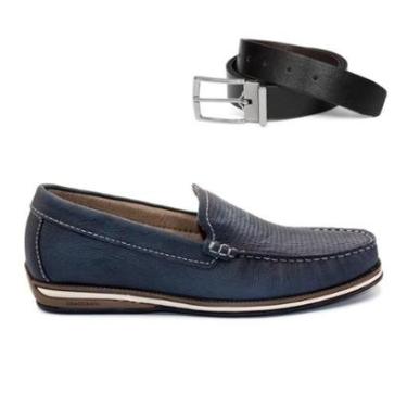 Imagem de Mocassim De Couro Democrata Easy Ted 135201+Cinto Masculino Dupla Face-Masculino