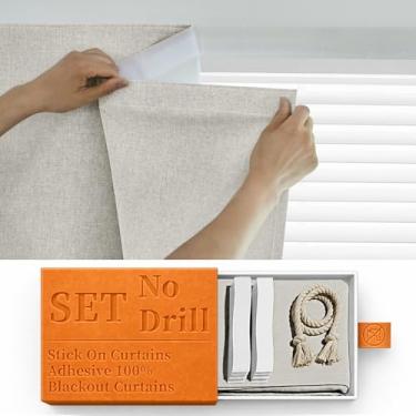 Imagem de Cortinas autoadesivas 100% blackout portátil simples e fácil de instalar janela do quarto, isolamento térmico, sala de cozinha, escurecimento preto, cortinas pequenas, L99 x C 182 cm, 1 painel, bege
