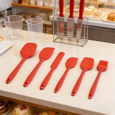Imagem de Conjunto de 6 espátulas de silicone premium, utensílios de cozinha e assar resistentes ao calor para panelas antiaderentes (vermelho)