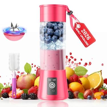 Imagem de Liquidificador de smoothie portátil pessoal sem fio – Mini liquidificador atualizado 2025 com 6 lâminas, recarregável tipo C, copo de suco de 370 ml, sem batidas, recém-espremido em viagens/esportes