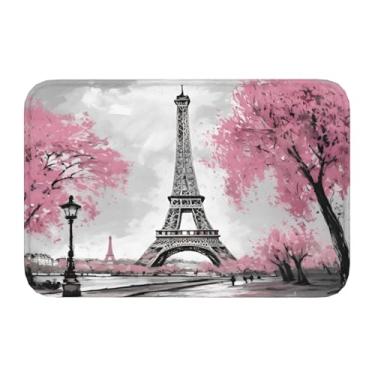 Imagem de Jbofyee Tapete de banheiro Torre Eiffel de Paris 61 x 40 cm antiderrapante microfibra macia tapete de banheiro lavável tapete de entrada para banheira chuveiro chão