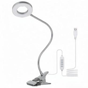 Imagem de Lâmpada de Mesa USB Clip-on com 3 Modos Cor Ajustáveis 10 Níveis Brilho Cuidado os Olhos Dimmável 48 LEDs Luz Leitura Flexível 360