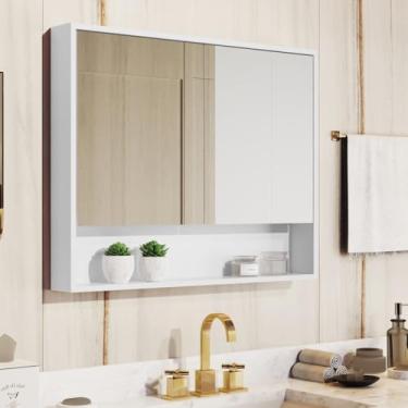 Imagem de Armário Espelheira Eros De Banheiro com Prateleiras internas duas Portas Organizadora-Quarteto Móveis (BRANCO)