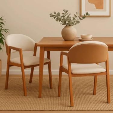 Imagem de Kit 2 Cadeiras Modelo Allegra em Linho Bege e Corino para Sala de Jantar