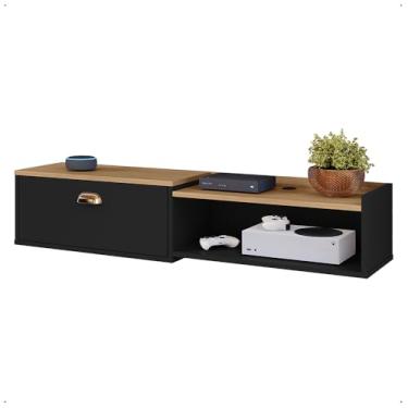 Imagem de Rack Suspenso Multifuncional Home Parede 1.20 Estante TV 42" Bancada Flutuante México 1 Porta Nicho Sala Quarto - Lojas RPM (Preto/Hanover)