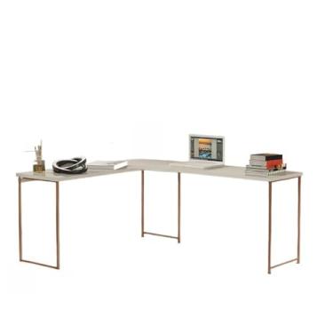 Imagem de Mesa Escrivaninha em L Estilo Industrial Estudo e Home Office (Bronze com Off White)