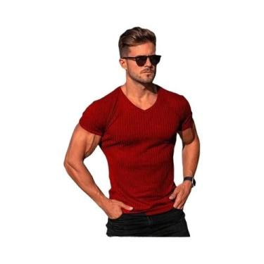 Imagem de Camiseta Casual Masculina De Verão Com Decote Em V E Manga Curta Em Co