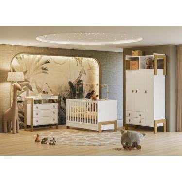 Imagem de Jogo Quarto De Bebê Fantasia Com 3 Peças Qmovi Branco Acetinado
