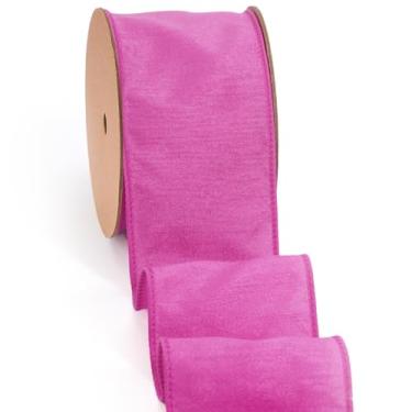 Imagem de LaRibbons Fita vermelha rosa com fio 6 cm x 10 metros Dupioni Spring Craft Ribbon com borda com fio para embrulho de presente, arranjos florais, grinaldas, laços e decorações DIY