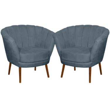 Imagem de Kit 02 Poltrona Pétala Flor Decorativa Suede  Azul Turquesa