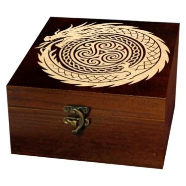 Imagem de arricraft 1 caixa de armazenamento de lembranças de madeira, Ouroboros Knot Triskelion Pattern Square Souvenir Box para aniversário de joias de armazenamento de cartas (12 x 12 x 6 cm)