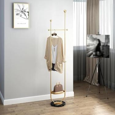 Imagem de Cabide independente com base de laje de pedra de mármore, cabideiro de metal resistente e estável em forma de U, cabide de roupas de pé para roupas, chapéus, bolsas, para entrada, quarto, corredor
