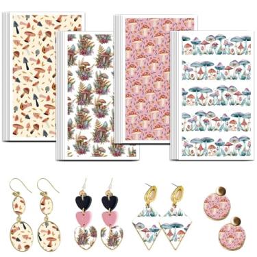 Imagem de OLYCRAFT 24 peças de papel de transferência de cogumelos, 4 estilos, papel de transferência de argila de cogumelos coloridos para argilas de polímero, brinco, folhas de transferência boêmia, pequeno