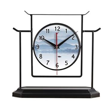Imagem de pcagfaajmh Relógio Manto Vintage Simples Relógio de Ferro Sala de Estar Escritório Decoração Cerâmica Silencioso Relógio de Mesa Relógio de Mesa Relógio de Cornija Vintage (Cor: Latão) (D)