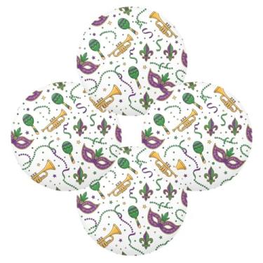 Imagem de Wassud Jogo americano conjunto de 4 tapetes de mesa redondos com padrão de carnaval para cozinha e jantar tapetes laváveis resistentes ao calor decoração de mesa 39 cm