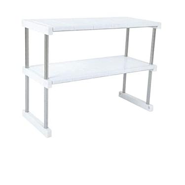 Imagem de Prateleira─ Bancada de cozinha de 2 camadas e armário de despensa suporte organizador de prateleira para armazenar tigelas, especiarias, suprimentos de panificação - suporte independente (cor: branco