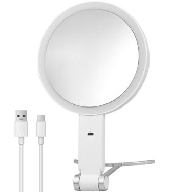 Imagem de KHZSPP Espelho de aumento com luzes 30X/1X, espelho de maquiagem dupla face recarregável com 3 modos de cor, espelho de viagem portátil para pendurar na mesa
