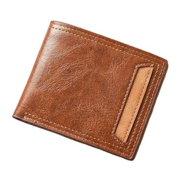 Imagem de Carteira masculina retrô aberta com três dobras – 10 compartimentos para cartões, 2 compartimentos para notas, com janela de identidade transparente, poliuretano fino, 11,7 x 9,7 cm, Marrom claro