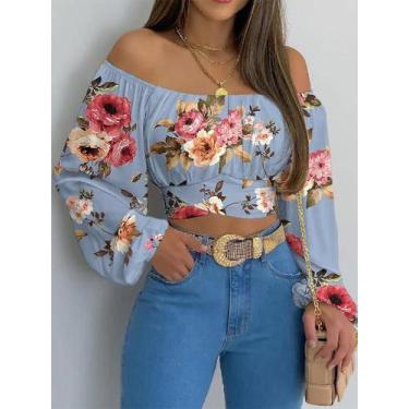 Imagem de Blusa Feminina Sexy De Manga Longa Com Ombros Descobertos, Estampa Chi