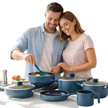 Imagem de Jogo de Panelas Max Chef Blue 9 Peças Antiaderente – Cozimento Uniforme, Cabos Confortáveis e Tampas de Vidro