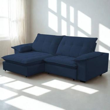 Imagem de Sofá Retrátil E Reclinável Veludo 2,20m Lisboa - Conforto Premium E Design Elegante Azu...