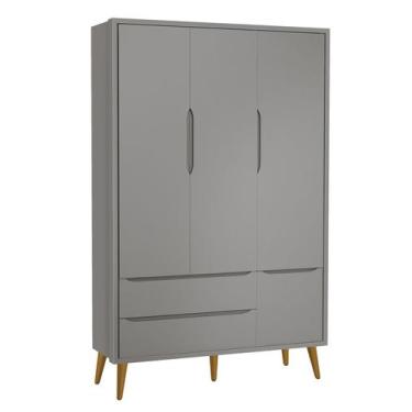 Imagem de Guarda-Roupa Retrô 3 Portas Théo New Cinza Fosco com Madeira - MoveisA