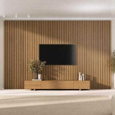 Imagem de Rack Liso com Painel Ripado para Tv até 86 Polegadas 360x230cm Aruá Cabecasa Madeiraoriginals Jatoba